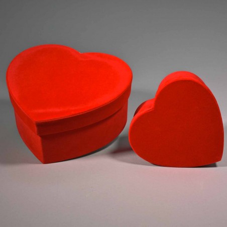 Scatole in velluto a forma di cuore  Set 2 Pezzi - 20x17x9,5 / 14x12x6,6 Cm - Rosso