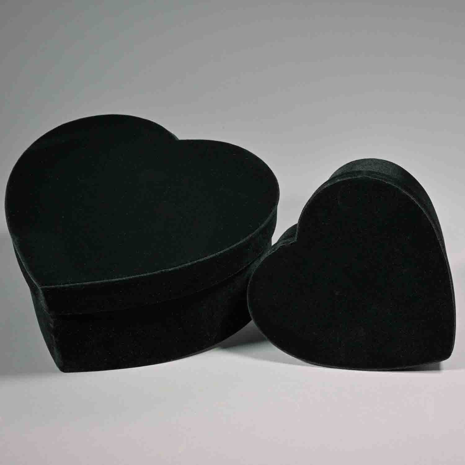 Scatole in velluto a forma di cuore  Set 2 Pezzi - 20x17x9,5 / 14x12x6,6 Cm - Nero 