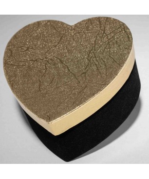 Scatola a forma di cuore in velluto nero con coperchio color oro - 12,5x12,5x6,5 Cm