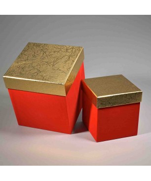 Scatole in velluto con coperchio oro - Set 2 Pezzi - 20x20x22 / 15x15x16 Cm - Rosso