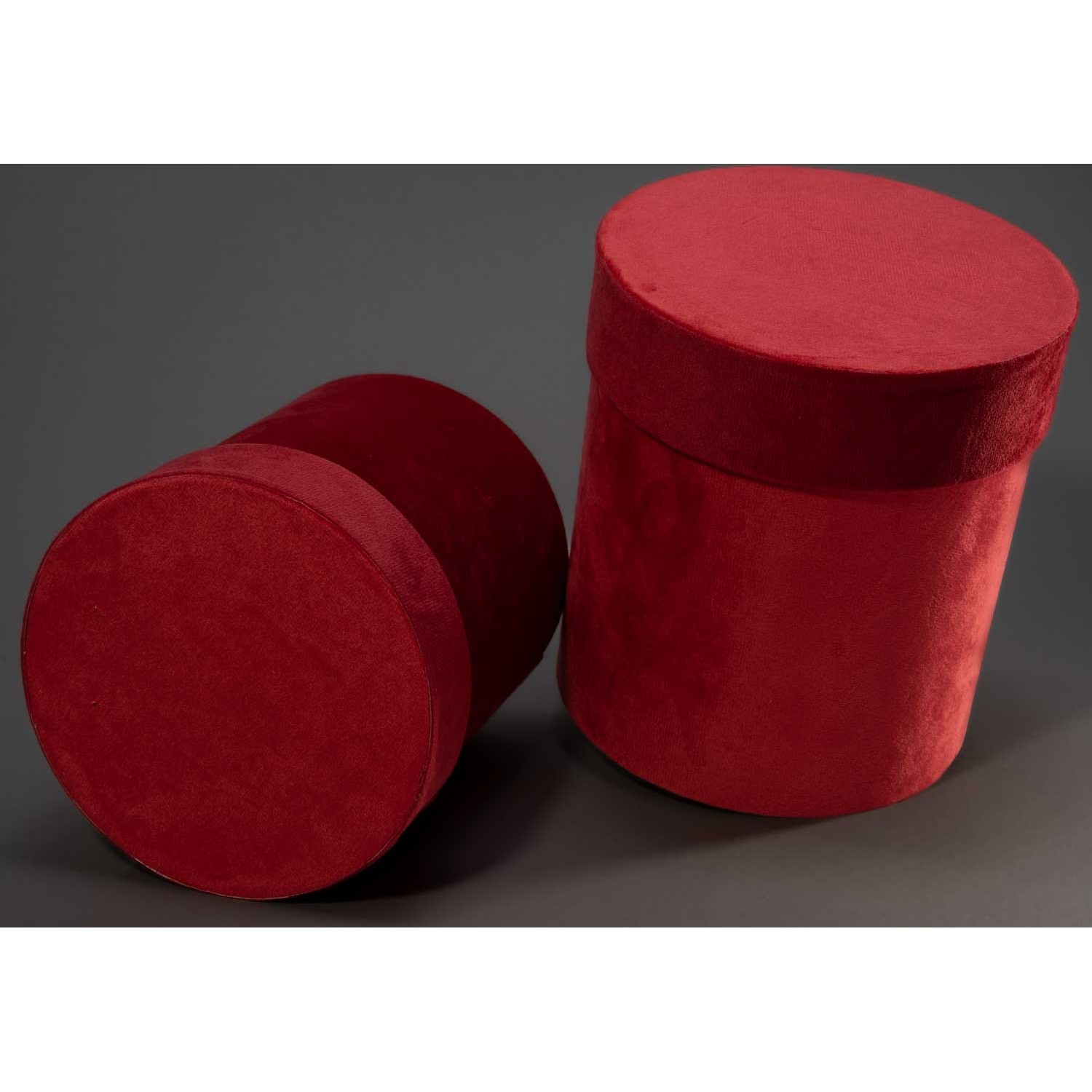 Scatole tonde in velluto Set 2 Pezzi - 15x18 / 18x20,5 Cm - Rosso