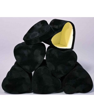 Scatoline a cuore in velluto Set 6 pezzi - 9x9x 8 cm - Nero