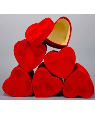 Scatoline a cuore in velluto Set 6 pezzi - 9x9x 8 cm - Rosso