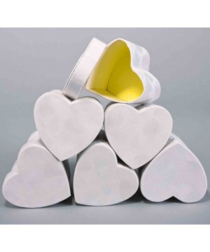 Scatoline a cuore in velluto Set 6 pezzi - 9x9x 8 cm - Bianco 