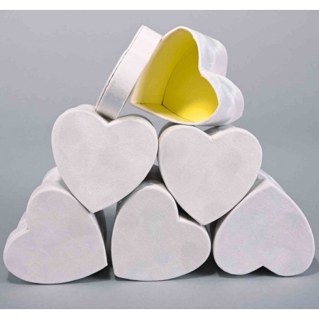 Scatoline a cuore in velluto Set 6 pezzi - 9x9x 8 cm - Bianco 