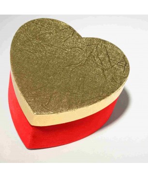 Scatola a forma di cuore in velluto rosso con coperchio color oro - 12,5x12,5x6,5 Cm 