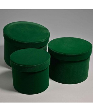 Scatole tonde in velluto Set 3 Pezzi - 18x14 / 15x12 / 13x10 Cm - Verde scuro 