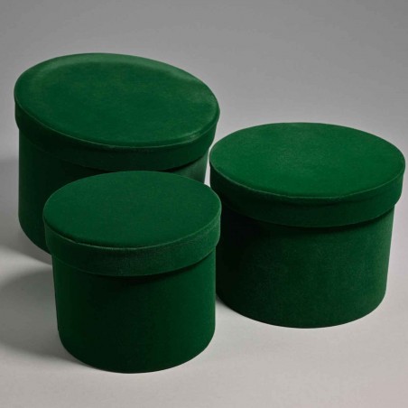 Scatole tonde in velluto Set 3 Pezzi - 18x14 / 15x12 / 13x10 Cm - Verde scuro 