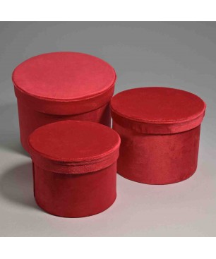 Scatole tonde in velluto Set 3 Pezzi - 18x14 / 15x12 / 13x10 Cm - Rosso