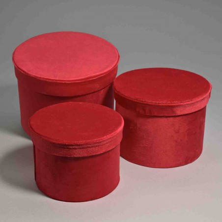 Scatole tonde in velluto Set 3 Pezzi - 18x14 / 15x12 / 13x10 Cm - Rosso