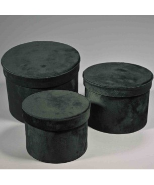 Scatole tonde in velluto Set 3 Pezzi - 18x14 / 15x12 / 13x10 Cm - Verde oliva