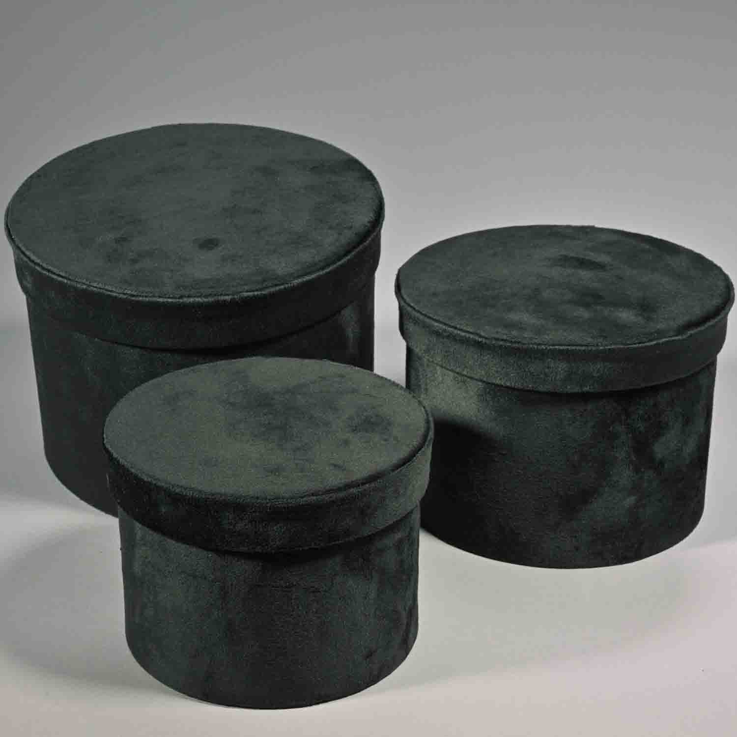 Scatole tonde in velluto Set 3 Pezzi - 18x14 / 15x12 / 13x10 Cm - Verde oliva