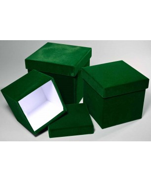 Scatole quadrate in velluto Set 3 Pezzi - 15x15x15 13x13x13 11x11x11 Cm / Verde scuro