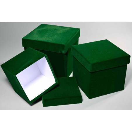 Scatole quadrate in velluto Set 3 Pezzi - 15x15x15 13x13x13 11x11x11 Cm / Verde scuro