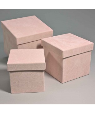 Scatole quadrate in velluto Set 3 Pezzi - 15x15x15 13x13x13 11x11x11 Cm / Rosa