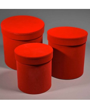 Scatole tonde in velluto Set 3 Pezzi - 19x19 / 16,7x18 / 14x15 Cm - Rosso