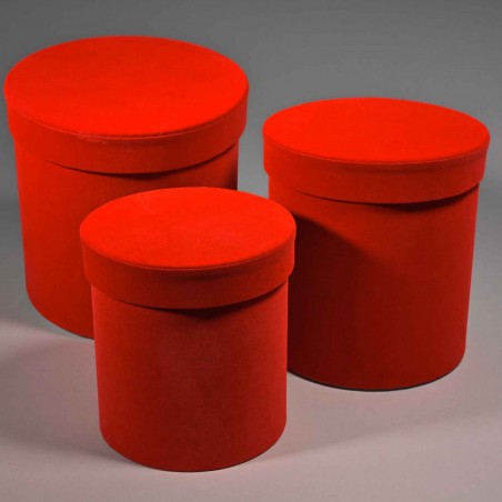 Scatole tonde in velluto Set 3 Pezzi - 19x19 / 16,7x18 / 14x15 Cm - Rosso