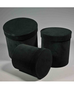 Scatole tonde in velluto Set 3 Pezzi - 18x14 / 15x12 / 13x10 Cm - Nero