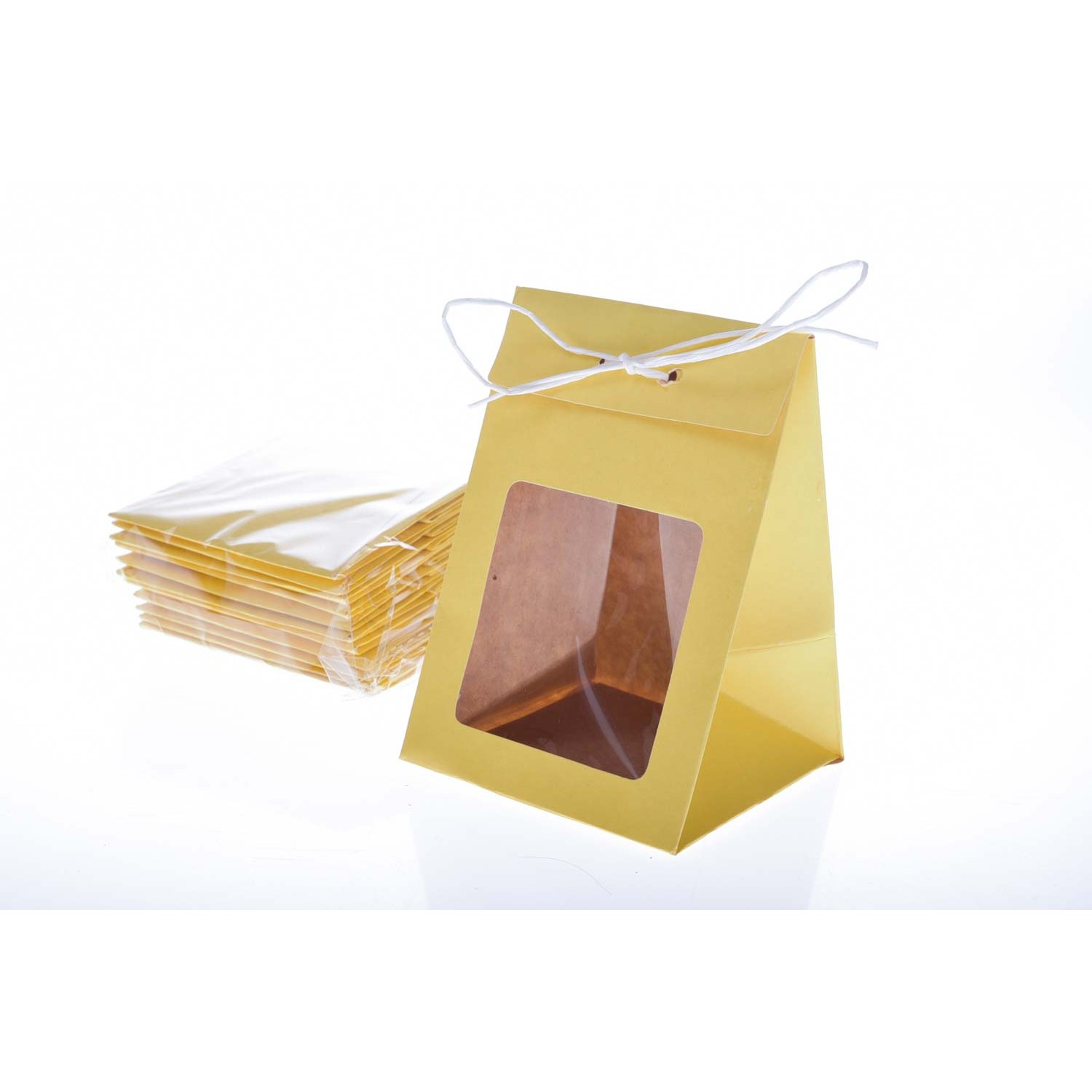 Sacchetti in carta con finestra H 12 CM - 12 Pezzi - Giallo