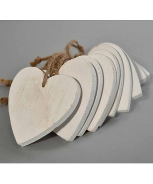 Cuori in legno da appendere 10 Pezzi - Bianco / 7 Cm