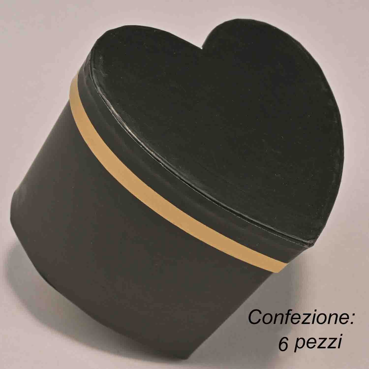 Scatoline in cartoncino a forma di cuore Set 6 Pezzi - 9x8,5x8 Cm - Nero