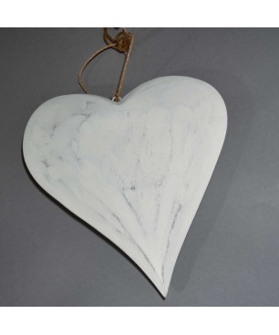 Cuore in legno da appendere - 20x23x3Cm / Bianco