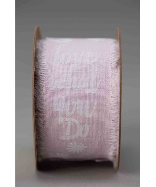 Nastro Halbach in cotone ricamato con la scritta " love what you do" - Rosa