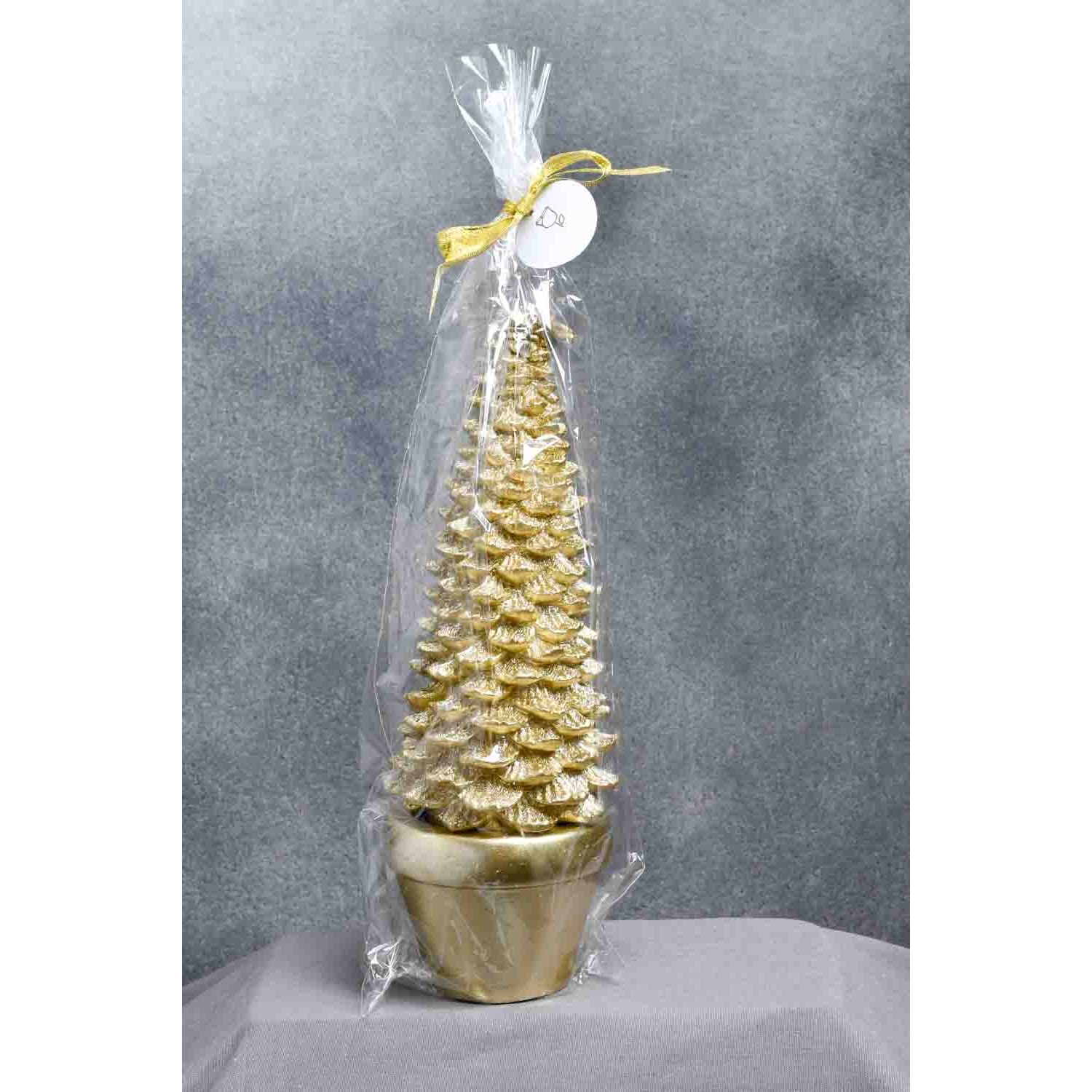 Candela dorata a forma di albero natalizio - 2 Misure - H 28,5 cm