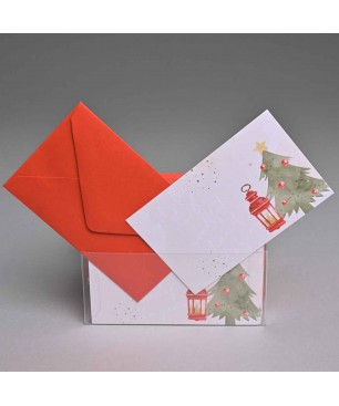 Biglietti e buste natalizie 7x11 Cm - Alberi di Natale / Buste rosse