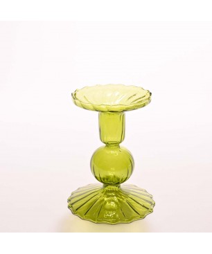 Candeliere in vetro - Verde oliva / Altezza 11,5 Cm