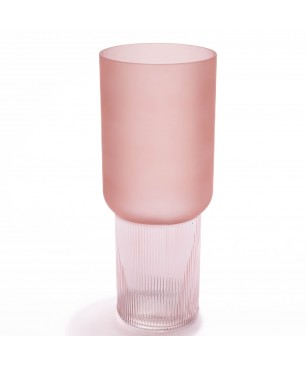 Vaso decorativo in vetro rigato rosa - D 13x32,5 Cm