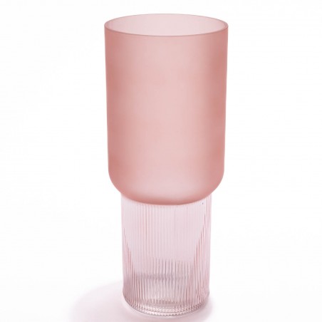 Vaso decorativo in vetro rigato rosa - D 13x32,5 Cm