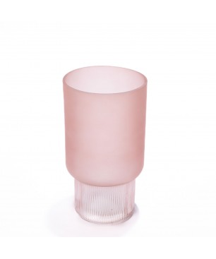 Vaso decorativo in vetro rigato rosa - D 14x25,5 Cm