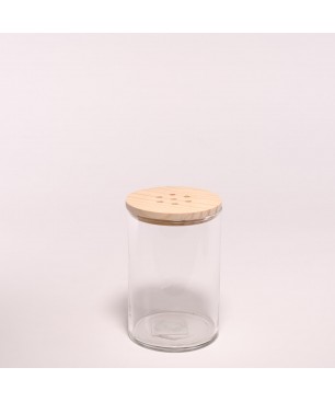 Vaso in vetro con tappo in legno traforato – H 15,8 CM