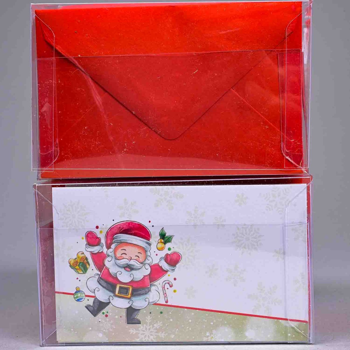 Biglietti natalizi 7x11 Cm - Babbo Natale a sinistra / Buste rosse