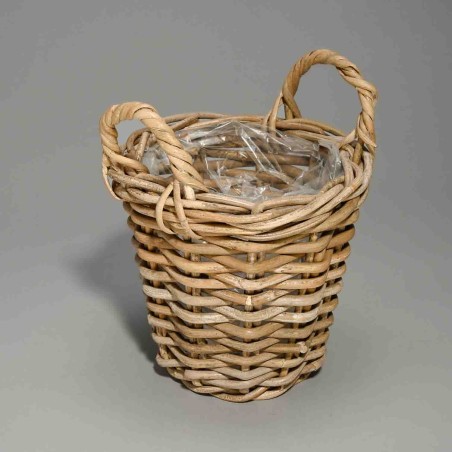 Cesto tondo in rattan con manici - 20x17 Cm / Naturale