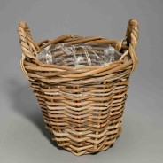 Cesto tondo in rattan con manici - 24x20 Cm / Naturale