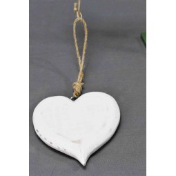Cuore in legno da appendere - 15,5 Cm / Bianco