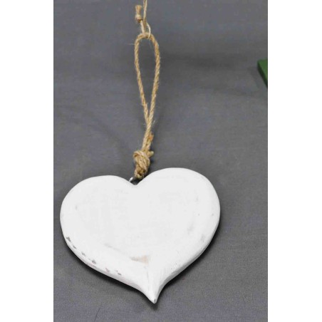 Cuore in legno bianco da appendere - 2 Misure - 15,5 Cm