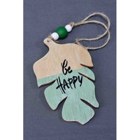 Foglia in legno colorato "Be happy"