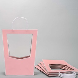 Borsine in cartoncino con finestre e manici 23X14X38 Cm - Rosa