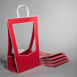 Borsine in cartoncino con finestre e manici 30x16x50 Cm - Rosso