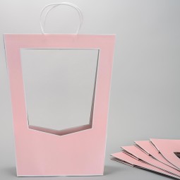 Borsine in cartoncino con finestre e manici 30x16x50 Cm - Rosa