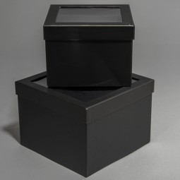 Scatole in cartone con finestra Set 2 pezzi 21x21x15 / 18x18x13 Cm - Nero