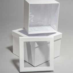 Scatole in cartone con finestra Set 2 pezzi 21x21x15 / 18x18x13 Cm - Bianco