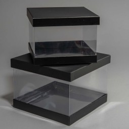 Scatole plastica trasparente Set 2 pezzi 21x21x15 / 18x18x13 Cm - Nero