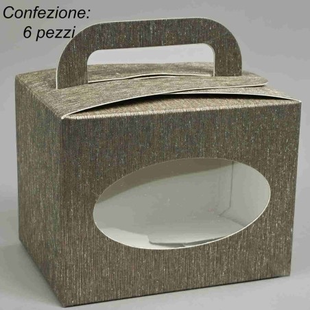 Shoppers con finestra e manici-10,2x7,5 cm - altezza 7,5 cm- Confezione 6 pezzi - Marrone