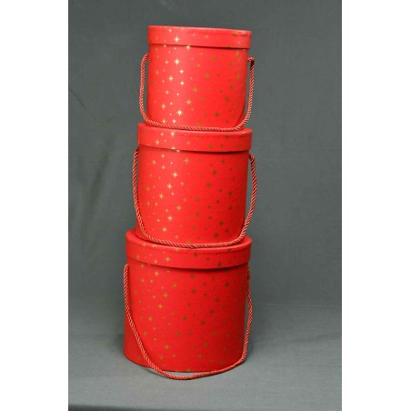 Cappelliera con stelline oro / Set 3 pezzi  14,5 x 14,5 cm 16,5 x 16,5 cm 18,5 x 18,5 cm - Rosso