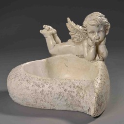 Vaso cuore 18,5x18,5x15,5cm in due varianti assortite con angelo seduto o sdraiato