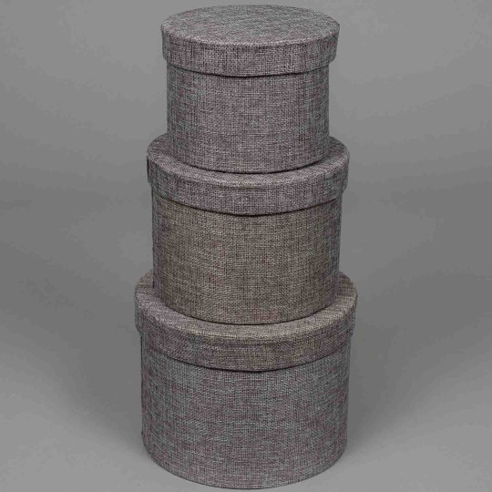 Scatole "Country" in tessuto "Lino" Set 3 Pezzi - 18x14 / 15x12 / 13x10 Cm - Grigio